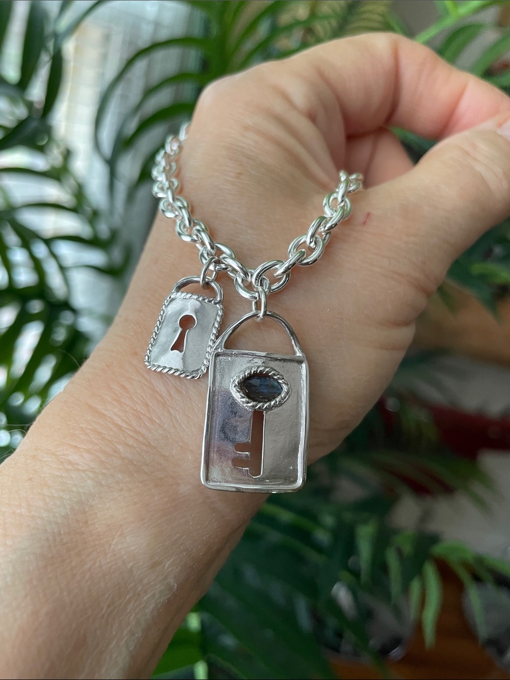 Chan Luu Silver-Tone Link Necklace with Eye and Tag Charms - Picture 9 of 10
